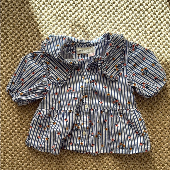 Zara Girls Blue and White Flower Matching Set 4-5 years - Picture 5 of 10